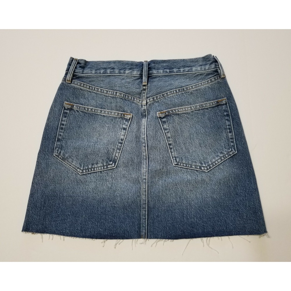 FRAME Ophelia Exposed Button Asymmetric Overlap Denim Mini Skirt 24 - Picture 10 of 13